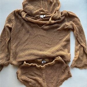 WeWoreWhat Tan Knit Swim Coverup Set